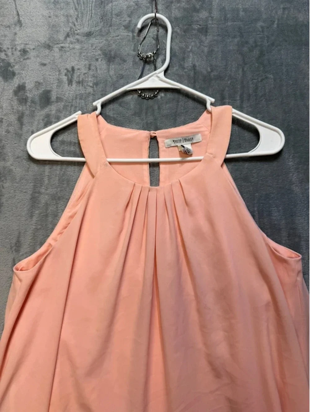 White House Black Market Dress Womens 14 Peach Pink Chiffon High Neck Trapeze